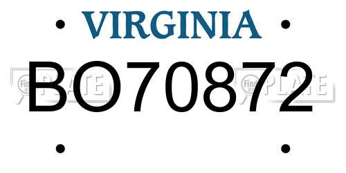 BO70872 Virginia License Plate