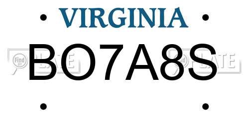 BO7A8S Virginia License Plate