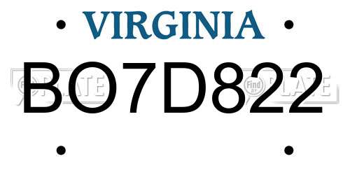 BO7D822 Virginia License Plate