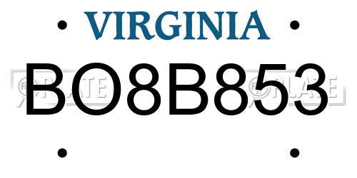BO8B853 Virginia License Plate