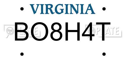 BO8H4T Virginia License Plate