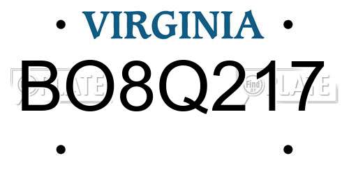 BO8Q217 Virginia License Plate