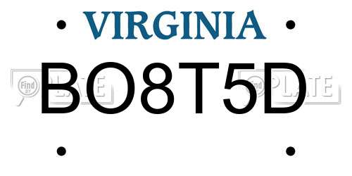 BO8T5D Virginia License Plate