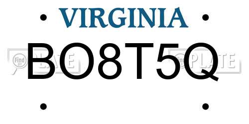BO8T5Q Virginia License Plate