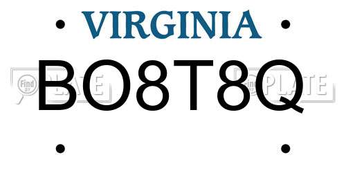 BO8T8Q Virginia License Plate