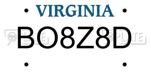 BO8Z8D Virginia License Plate