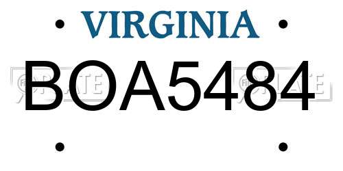 BOA5484 Virginia License Plate
