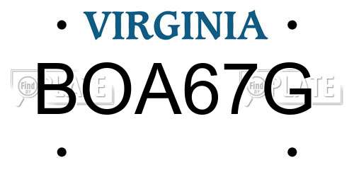 BOA67G Virginia License Plate