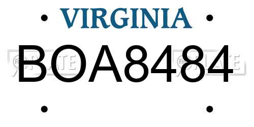 BOA8484 Virginia License Plate