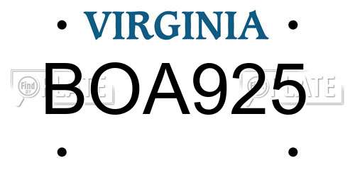 BOA925 Virginia License Plate
