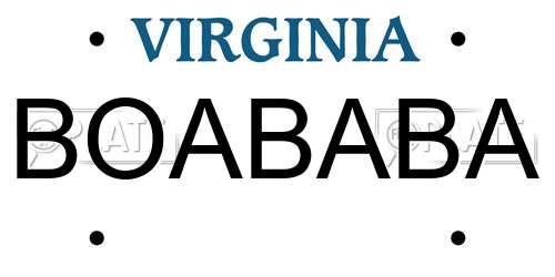 BOABABA Virginia License Plate