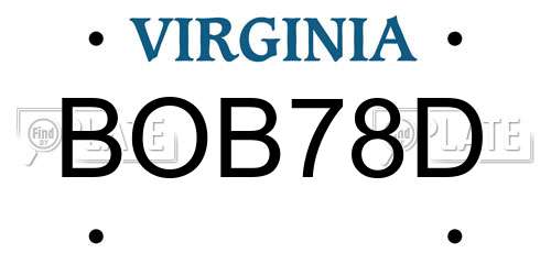 BOB78D Virginia License Plate