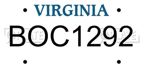BOC1292 Virginia License Plate