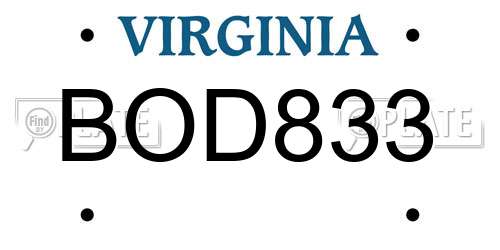 BOD833 Virginia License Plate