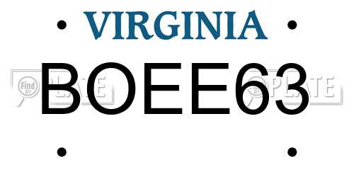 BOEE63 Virginia License Plate