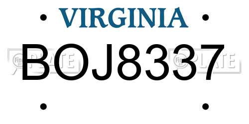 BOJ8337 Virginia License Plate