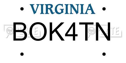 BOK4TN Virginia License Plate