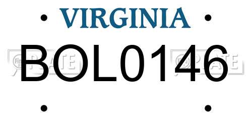 BOL0146 Virginia License Plate