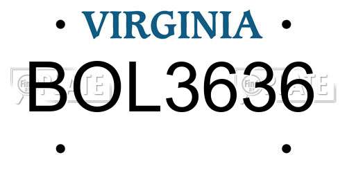 BOL3636 Virginia License Plate