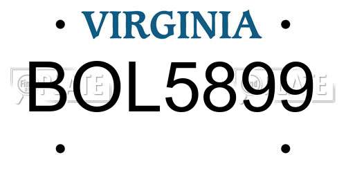 BOL5899 Virginia License Plate