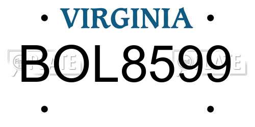 BOL8599 Virginia License Plate