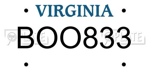 BOO833 Virginia License Plate