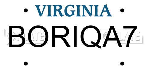 BORIQA7 Virginia License Plate