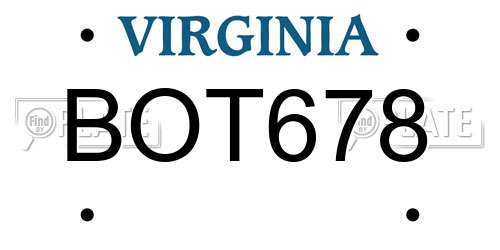 BOT678 Virginia License Plate