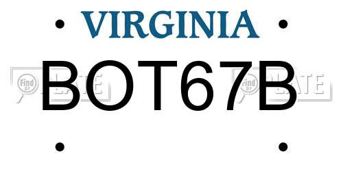 BOT67B Virginia License Plate