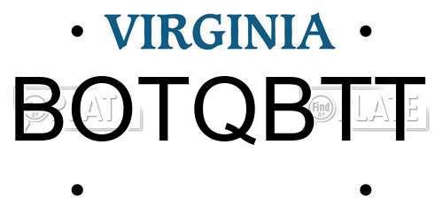BOTQBTT Virginia License Plate