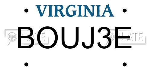 BOUJ3E Virginia License Plate