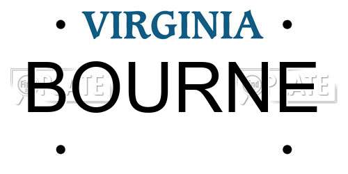 BOURNE Virginia License Plate