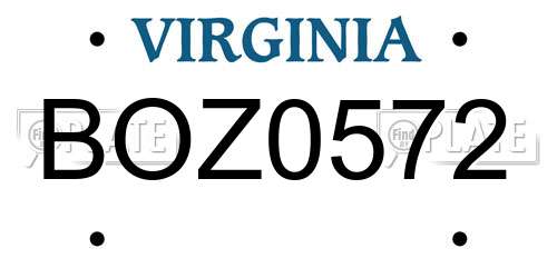 BOZ0572 Virginia License Plate