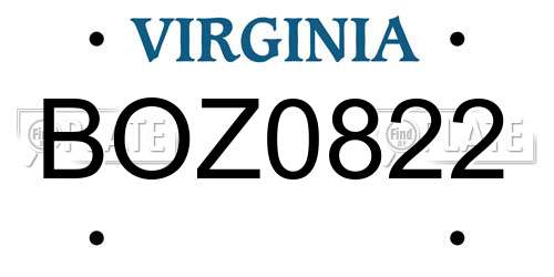 BOZ0822 Virginia License Plate