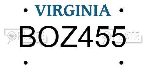 BOZ455 Virginia License Plate
