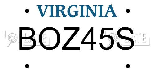 BOZ45S Virginia License Plate