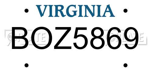 BOZ5869 Virginia License Plate