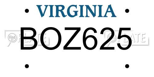 BOZ625 Virginia License Plate
