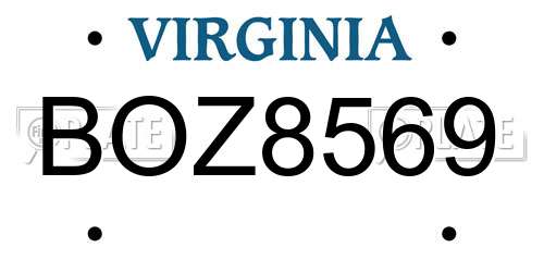 BOZ8569 Virginia License Plate