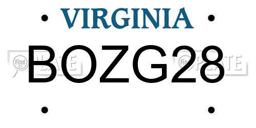 BOZG28 Virginia License Plate