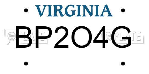BP2O4G Virginia License Plate