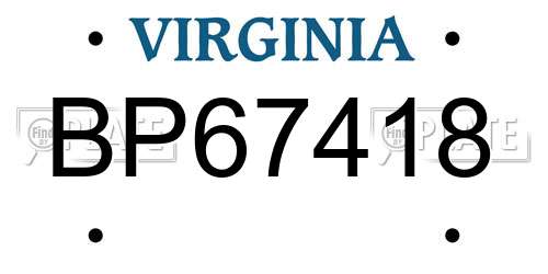 BP67418 Virginia License Plate