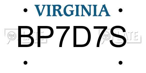 BP7D7S Virginia License Plate
