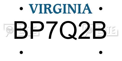 BP7Q2B Virginia License Plate