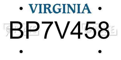 BP7V458 Virginia License Plate