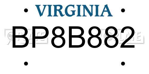 BP8B882 Virginia License Plate