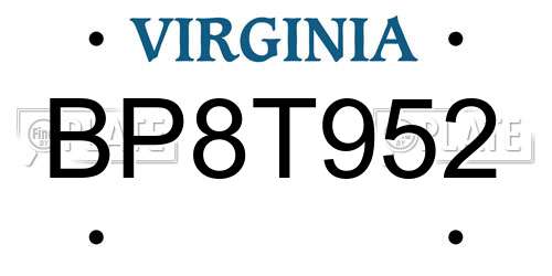 BP8T952 Virginia License Plate