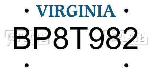 BP8T982 Virginia License Plate