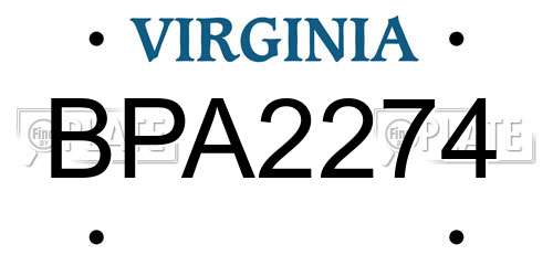 BPA2274 Virginia License Plate