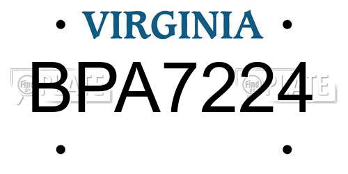 BPA7224 Virginia License Plate